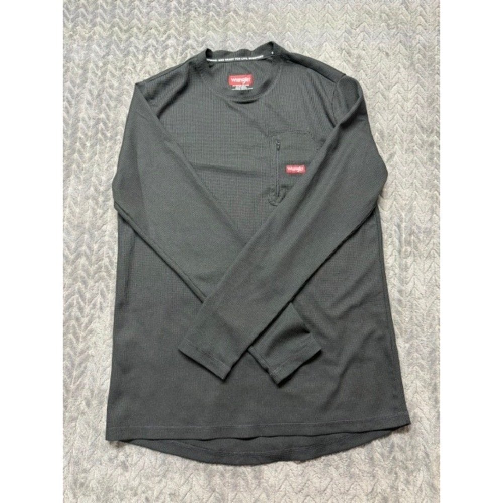 Wrangler Mens Gray Waffle Knit Thermal Long Sleeve Shirt Zip Pocket Medium 0654